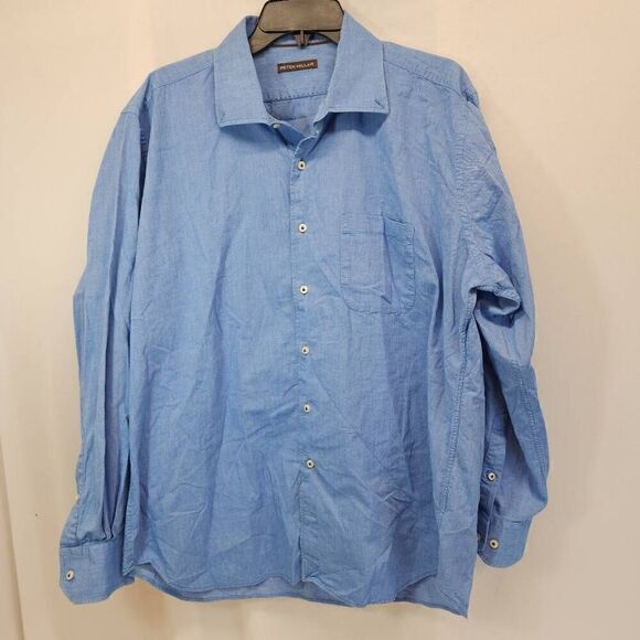 Peter Millar Size XL Long-Sleeve Button Up Blue 100% Cotton Men's Shirt S - Picture 2 of 7